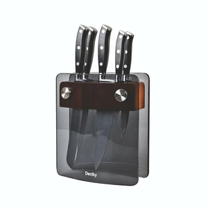 5Pc KNIFE BLOCK SMOKED GLASS