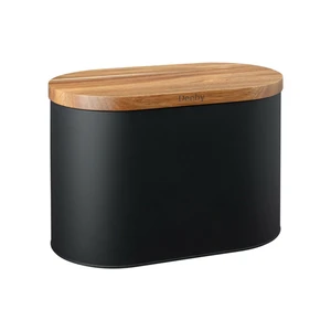 BLACK BREAD BIN WITH ACACIA LID